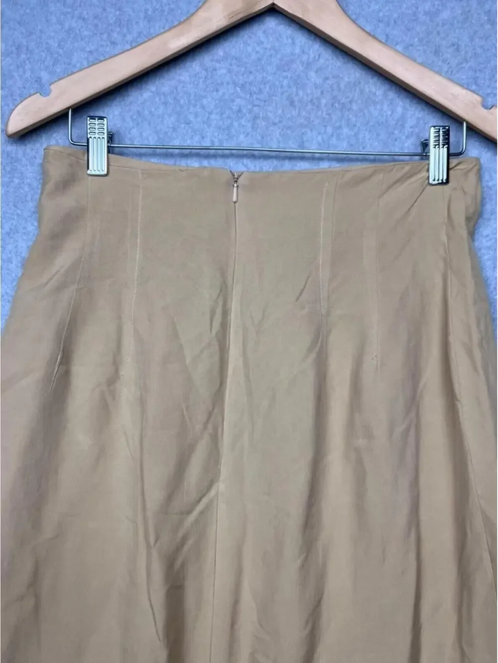 Wayne Rogers 100% Silk Maxi Skirt Tan Button Front Old Money Quiet Luxury 10 EUC